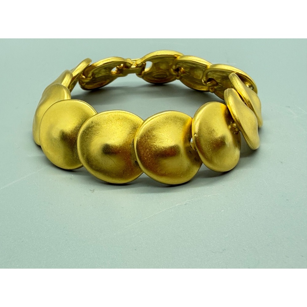 Vintage Craft ROund Disk Link Bracelet Matt Brushed Gold Tone Domed Art Deco